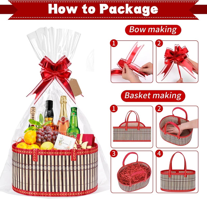 Dreamtop 3 Set Baskets for Gifts Empty, Woven Bamboo Gift Basket Empty Large with Handles, Sturdy Gift Basket Kit Empty to Fill for Christmas Birthday Baby Shower Wedding Gift (Red) - Image 5